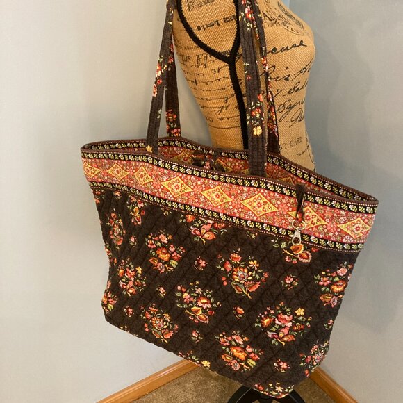 Vera Bradley Large Tote Brown Chocolat Vintage EUC - Picture 1 of 16